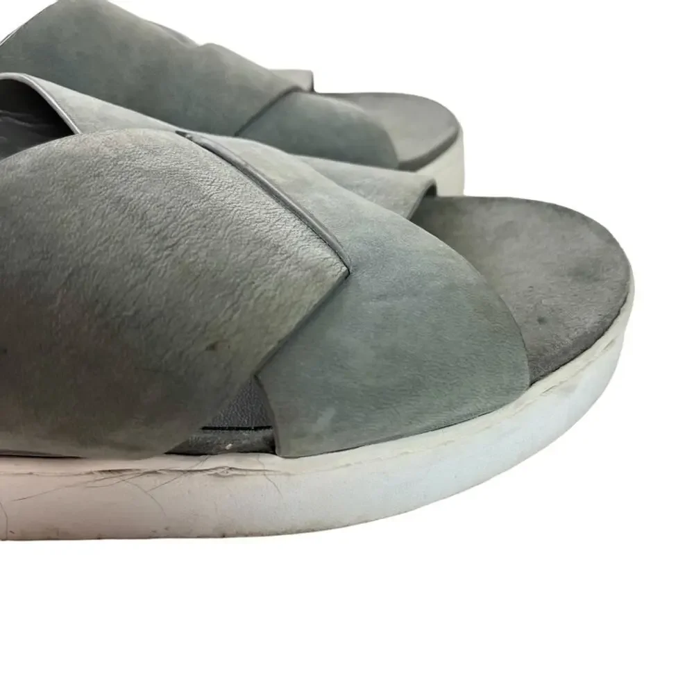 Vionic Lou Gray Wide Criss Cross Strap Slides Genuine Leather Platform Sandals 9